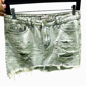 Rock Etiquette distressed denim mini skirt, light wash